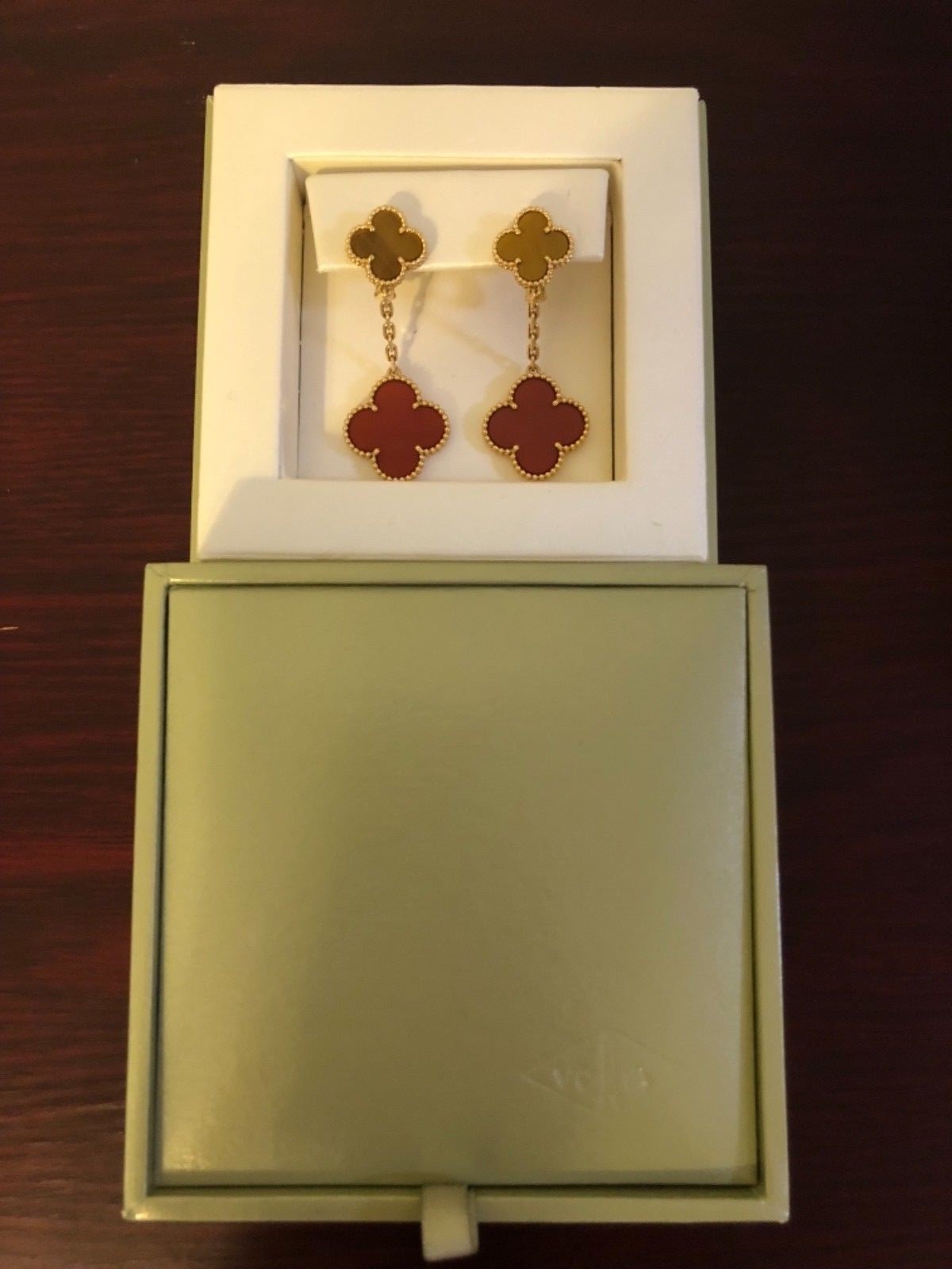 Van Cleef Arpels Magic Alhambra tiger eye Carnelian earrings drop