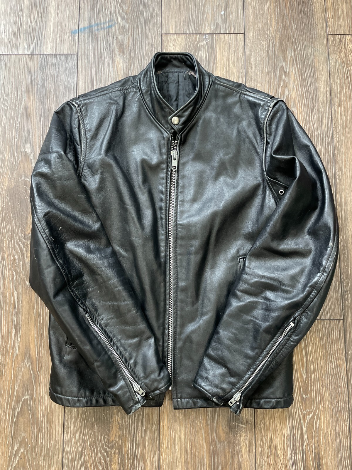 Vintage 90's BROOKS Leather Cafe Racer Motorcycle Jacket Size 46/48 Large
