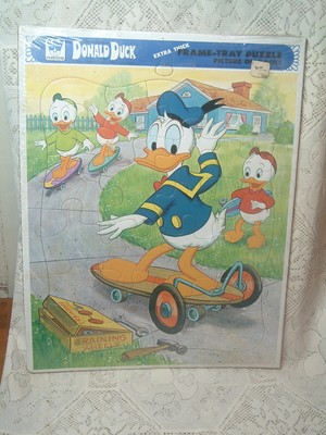 Lot of 2 NEW Unused Vintage Small & Large Frame Tray Puzzle Golden Donald Duck S