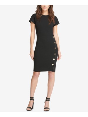 

Женское платье-футляр выше колена DKNY с черными пуговицами и короткими рукавами, Черный