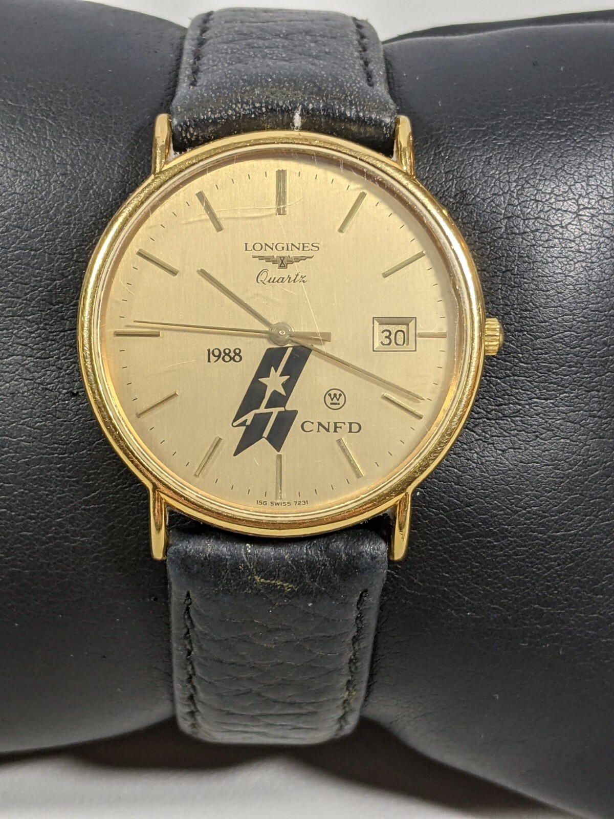 Vintage Longines Gold Tone Dial Round Case 33 mm Black