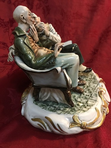 Capodimonte L Figurine “La Barzelette” The Joke Two Old Men On Sofa Crown N Mark