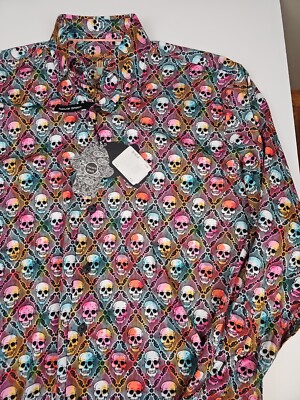 $135 New Visconti Black Shirt Size Small Skull Print Men's Long Sleeve