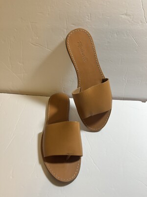 Madewell Boardwalk Post Slide Sandals Leather Minimalist Caramel Brown 8.5 New