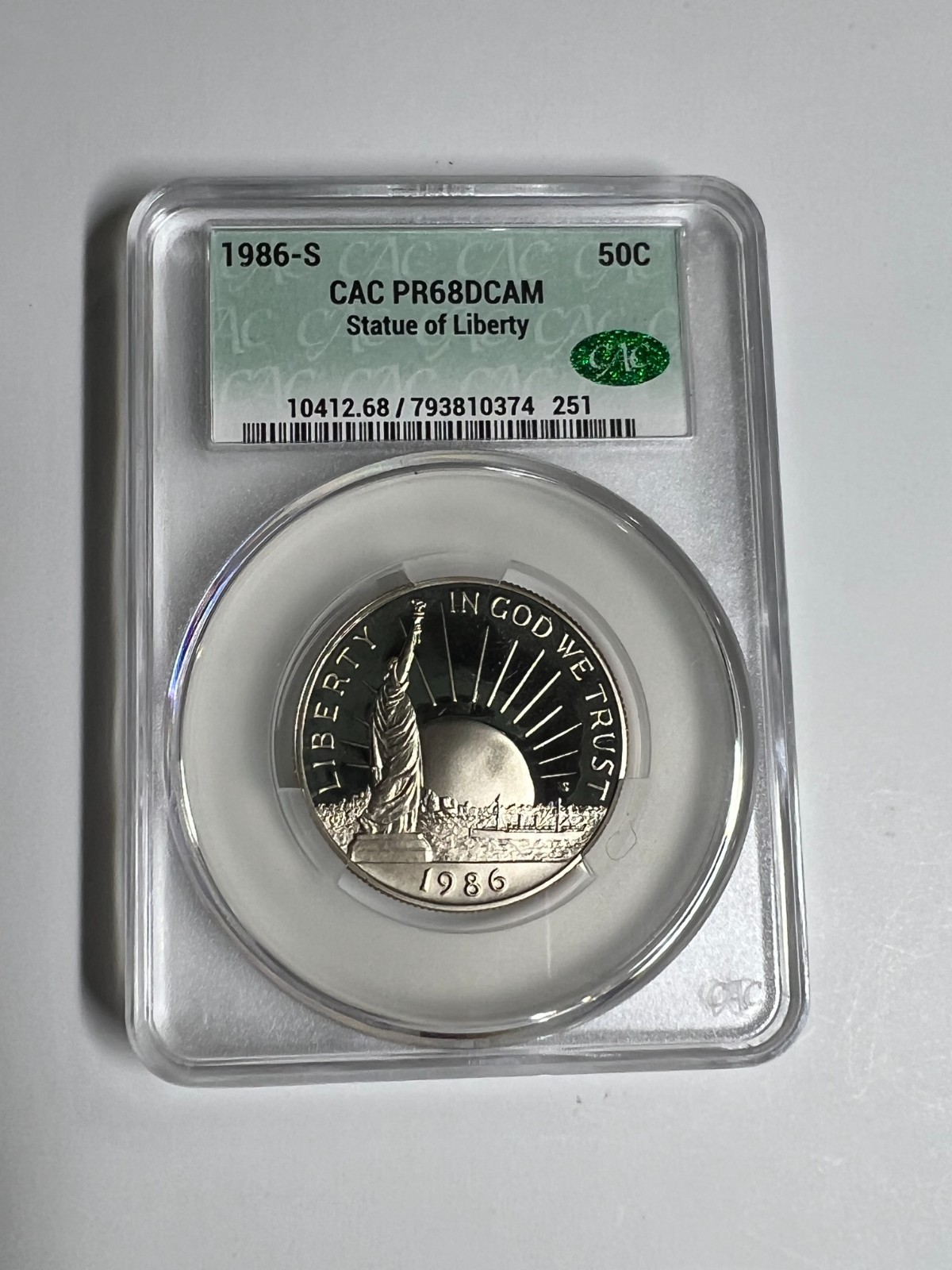 1986-S 50c Statue Of Liberty Half Dollar CAC PR68DCAM San