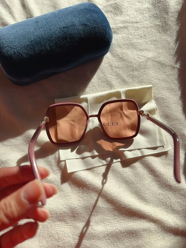 Pre-owned Gucci Gg0890s 003 Women's Pink Frame / Orange Lens Sunglasses