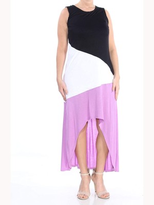 INC Womens Purple Color Block Sleeveless Jewel Neck Maxi Hi-Lo Dress M