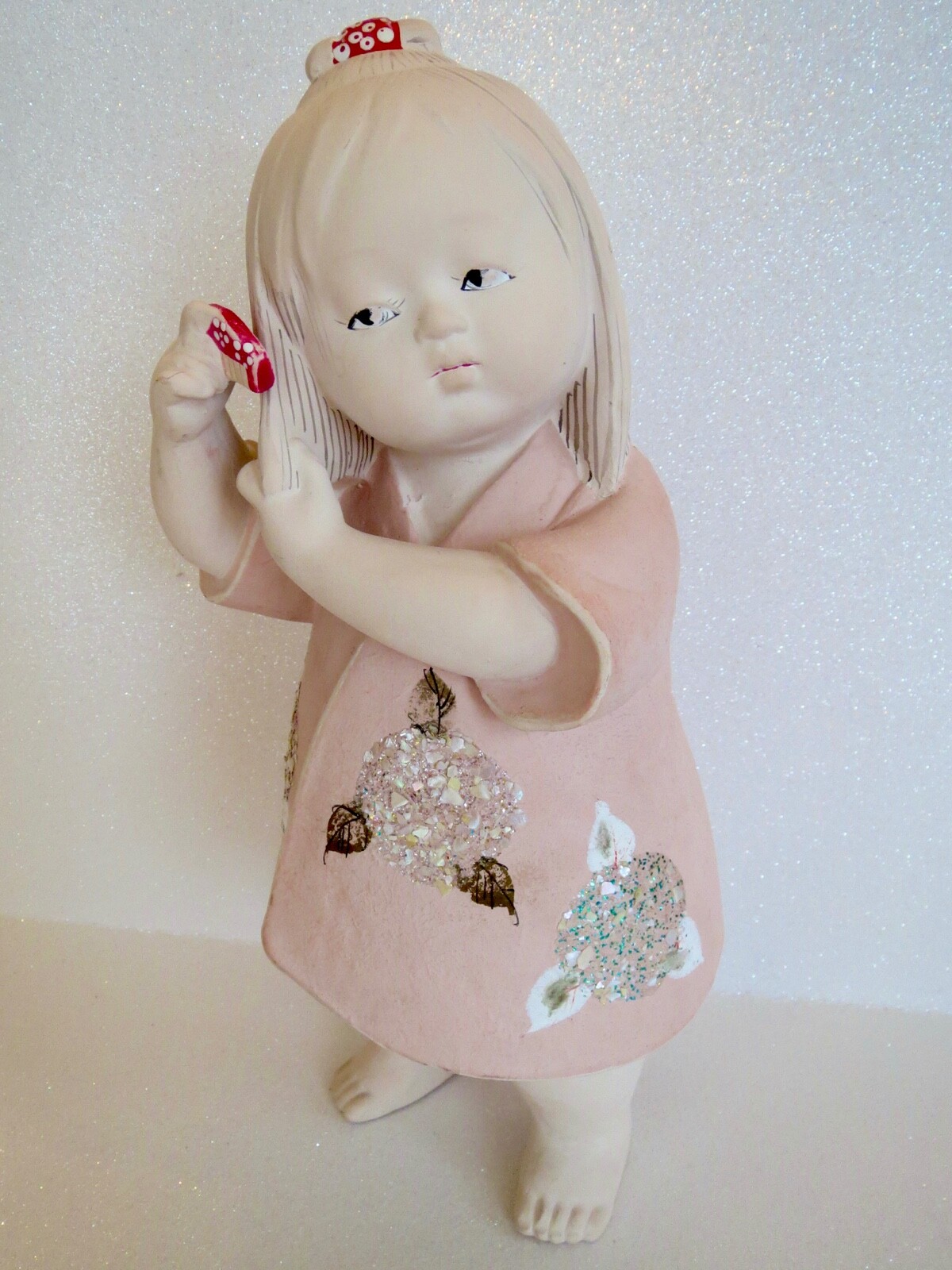 * vintage doll ୨୧ * 陶器製 愛らしい 女の子の フィギュア Vintage Japanese Porcelain Girl Doll Figurine in Kimono 10.5