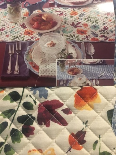 ?Pioneer Woman Willow Table Runner Reversible Quilted Scalloped Brand New VHTF?