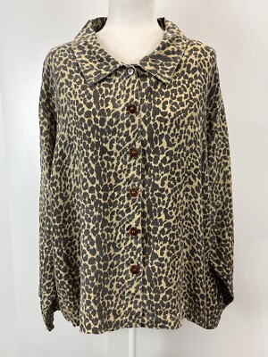 NEW! Kiko Woman 100% Linen Animal Print Shirt Sz 3X Plus Lagenlook Boxy