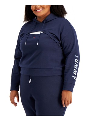

TOMMY HILFIGER SPORT Женский темно-синий свитер с капюшоном из хлопковой смеси с логотипом Plus, Navy
