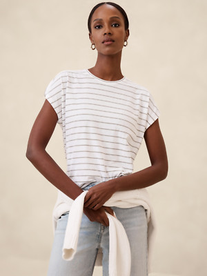 Banana Republic Factory STRIPED DOLMAN-SLEEVE T-SHIRT Green Stripe ~ Size XL