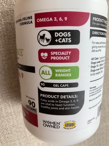 VetriScience - Omega 3,6,9-Skin, Heart, Joint Support for Dog & Cats-90 gel caps