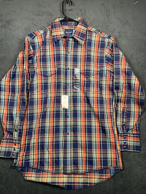 Wrangler Western Shirt Men Size M Black Pearl Snap Multi-color Plaid Long Sleeve
