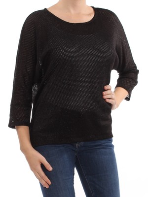 

ALFANI Женский черный свитер с круглым вырезом и рукавами 3/4 Hi-Lo