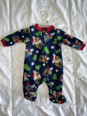 NWT Faded Glory Newborn Holiday Moose Print Fleece Sleeper