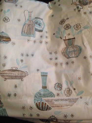 VTG 1950's SANITAS SCREEN PRINTED FABRIC 17 Yards Turquoise California Pottery