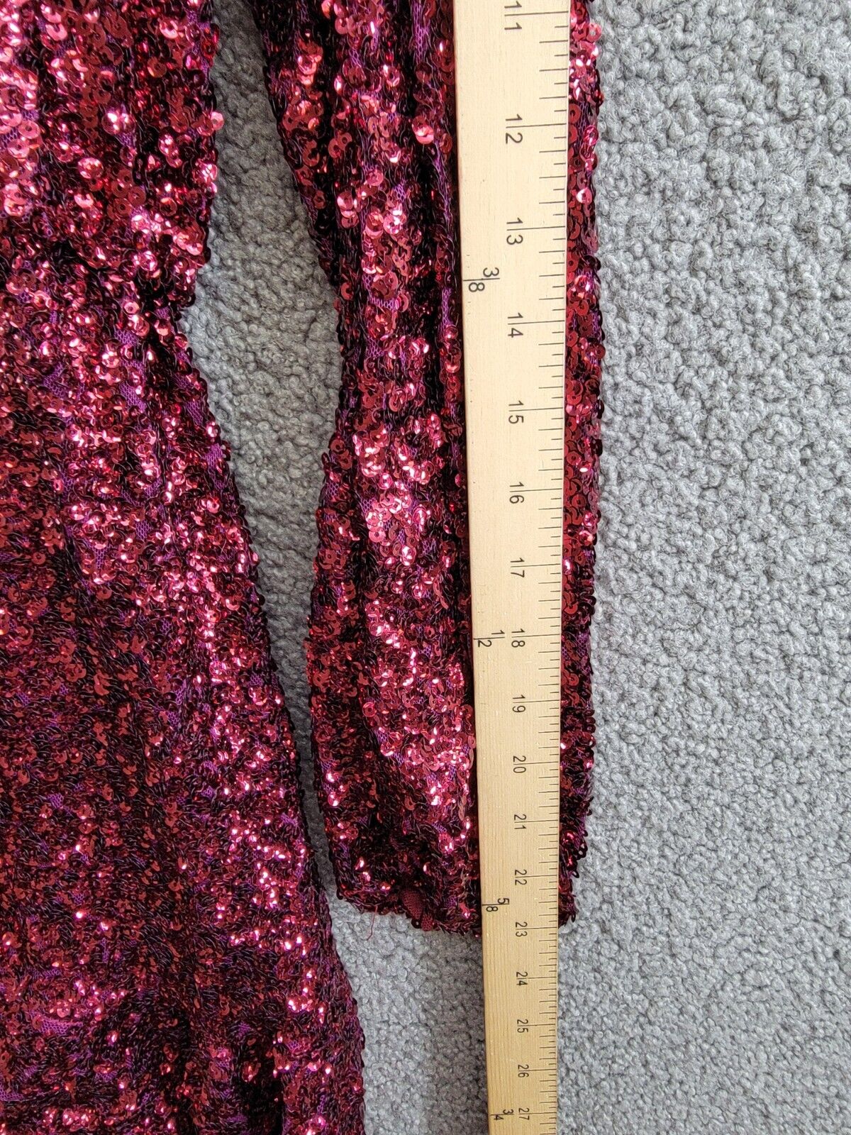 Betsy & Adam Sequin Belted Long-Sleeve Dress Women's 6 Plum V-Neck Snap Pullover - Picture 5 of 16