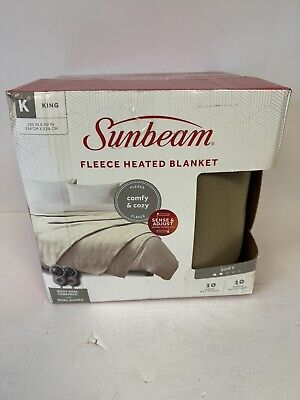 Sunbeam Fleece Heated Blanket~ Beige~King~100 in X90 in~Open Box