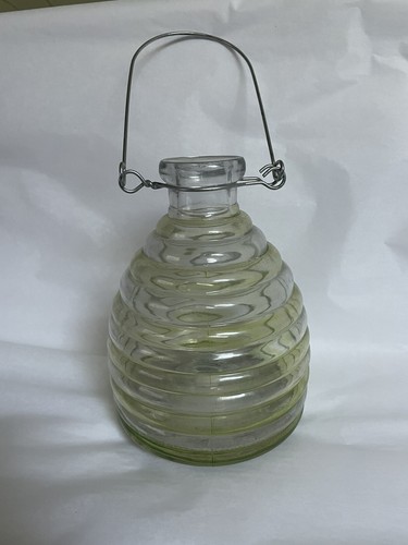 Vintage Ribbed Glass Wire Hanger Bee Wasp Fly Catcher Trap ~ Farmhouse Tabletop