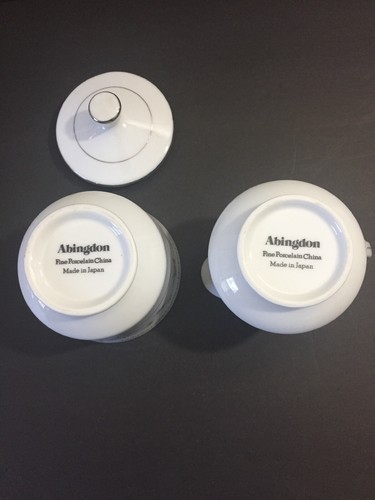 Abingdon Creamer & Sugar Bowl With Lid China Floral With Silver Trim