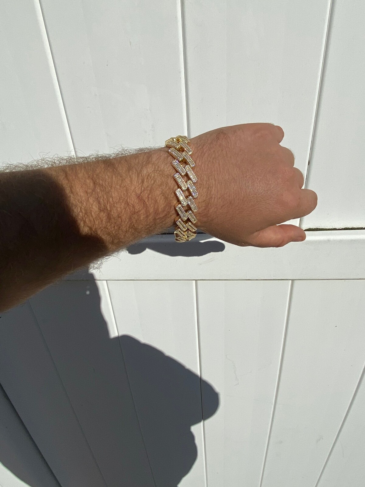 Pre-owned Silver 18mm Baguette Prong Cuban Bracelet Gold Plated Solid 925 Sterling  Cz In Yellow