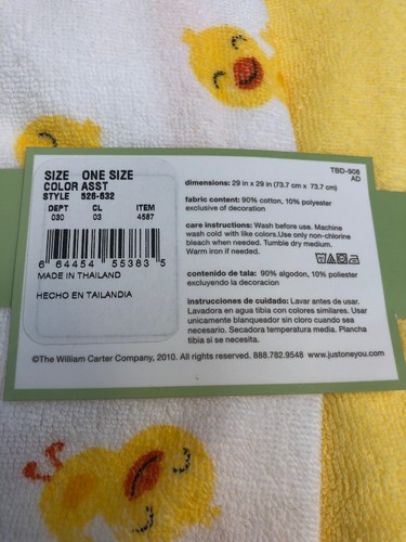 Just One You by Carter's Duck 2 Baby Bath Towels 1 Hooded & 1 Bath New