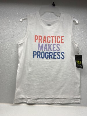 Athletic Works Girls White Tank Top Practice Makes Progress Size: XXL (18)