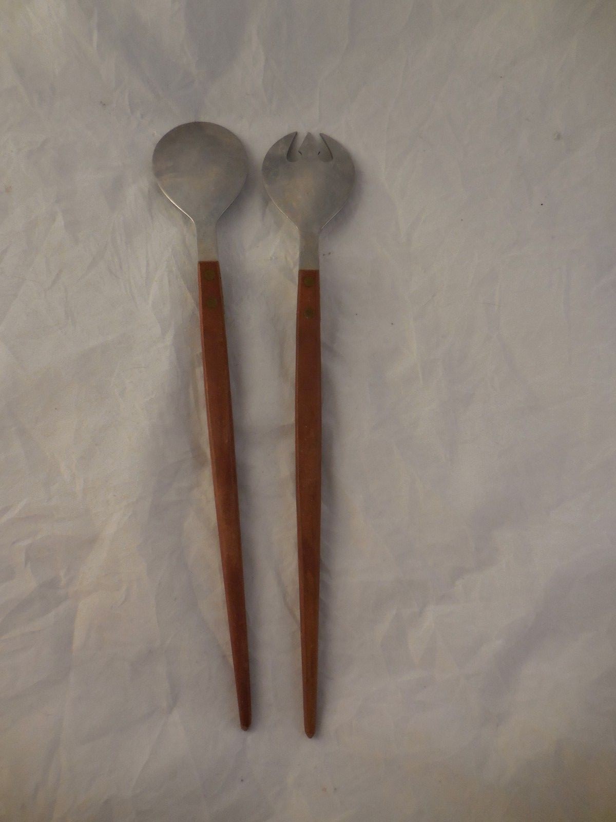 Vintage Mid Century Modern Teak Salad Servers Arnart Stainless Steel Japan 13