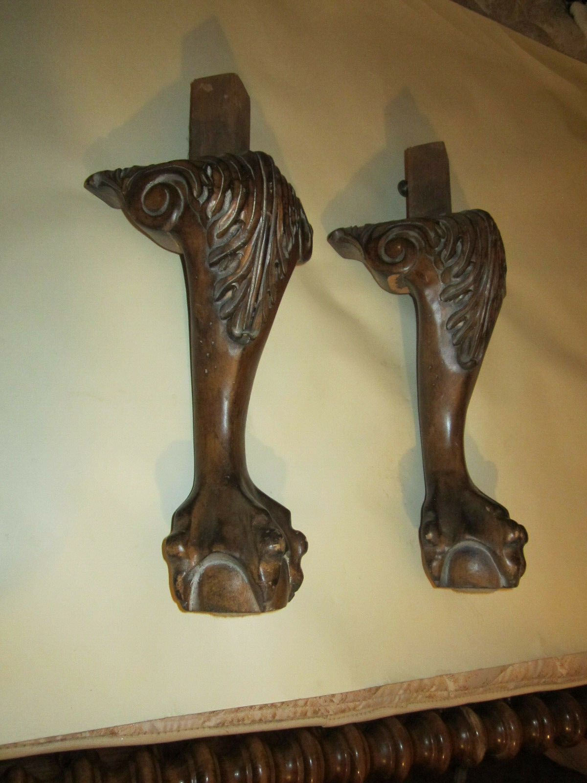 pair vintage carved claw foot for tables curios sofas sideboards servers legs  B