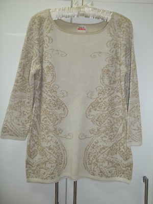 Ruby Rd Gold Beige Sparkle Glitter Swirl Pullover Holiday Sweater Size M NWOT