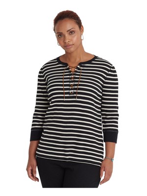 

Женский черный хлопковый топ с круглым вырезом RALPH LAUREN с рукавами 3/4