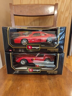 Pair Of Burago 1:18 Scale Ferrari Model Cars 1962 250 GTO & 1989 348tb Red Color