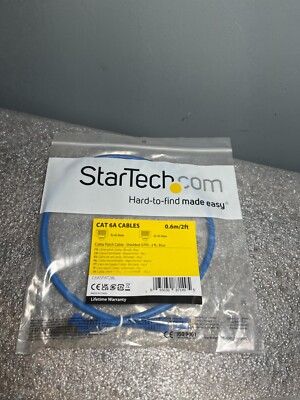 NEW StarTech 2ft Blue CAT6A Shielded Cable Cat6a Ethernet Cable C6ASPAT2BL