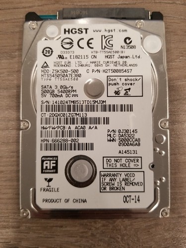 HGST 500GB SATA 5.4KRPM 2.5