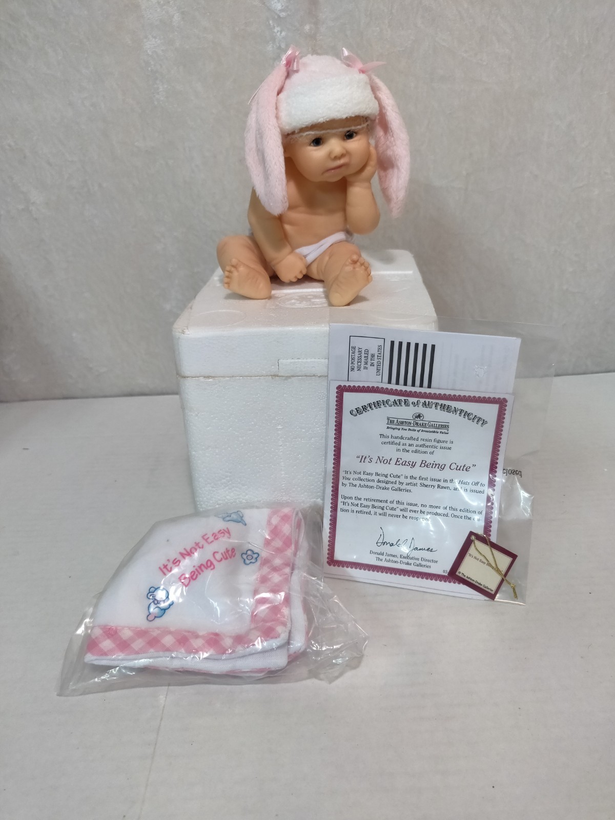 New Ashton Drake It's Not Easy Being Cute Baby Doll by Sherry Rawn COA