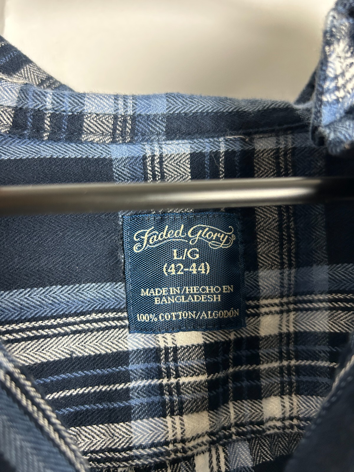 Faded Glory Mens Size Large 42-44 Long Sleeve Button Front Flannel Blue Shirt
