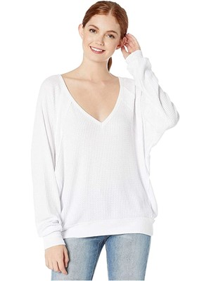 

FREE PEOPLE Женский белый топ с длинным рукавом и V-образным вырезом