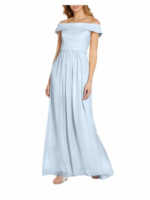 

ADRIANNA PAPELL Женское светло-голубое шифоновое макси-платье с короткими рукавами, Light blue