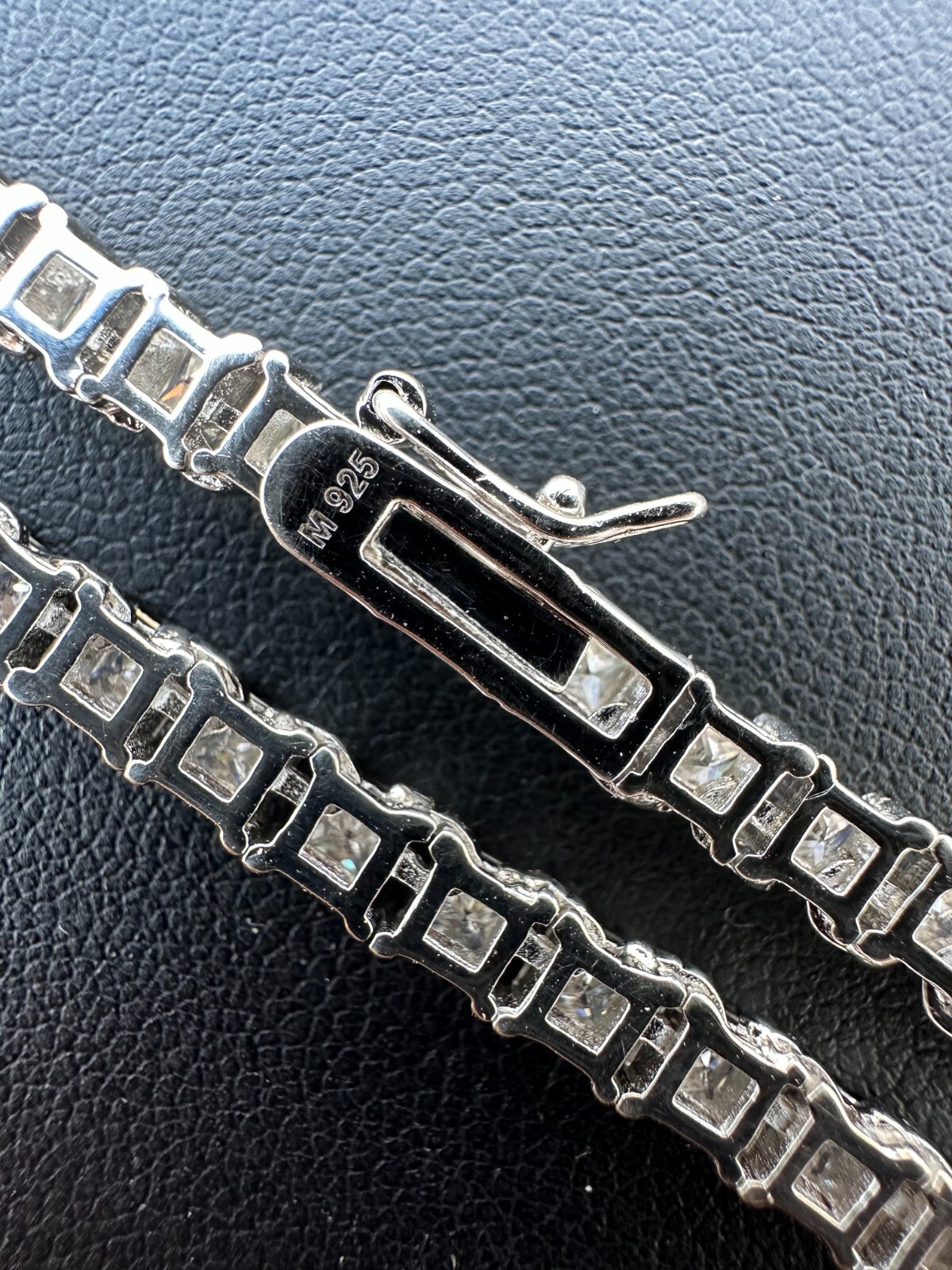 Pre-owned Harlembling Real 3mm Moissanite Princess Cut Square Tennis Chain Necklace 925 Silver Hip Hop