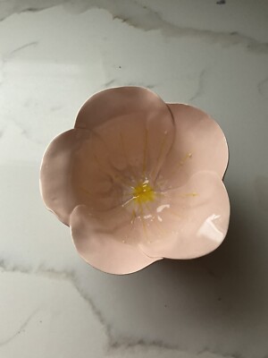 Mustardseed and Moonshine Medium Pink and Yellow Flower Bowl, Green Leaf Base