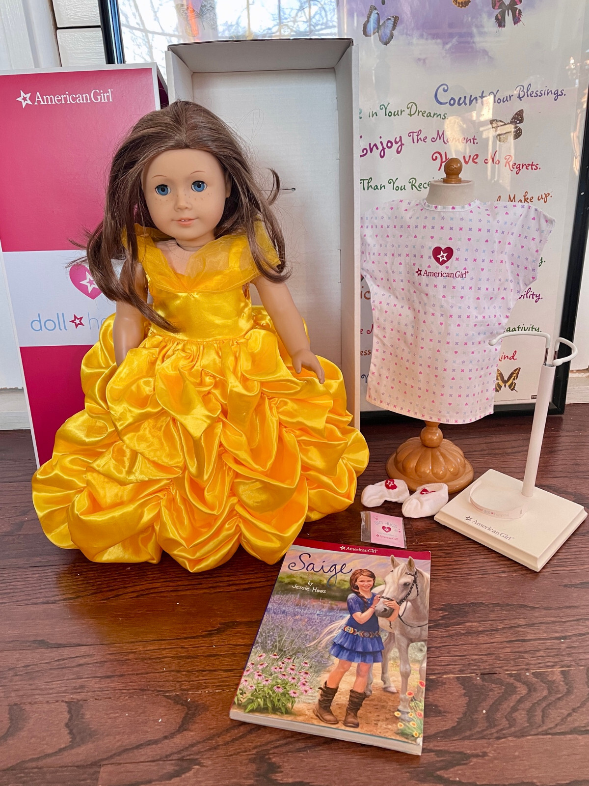 American Girl Saige Look Alike Doll in Beauty Beast Dress + 