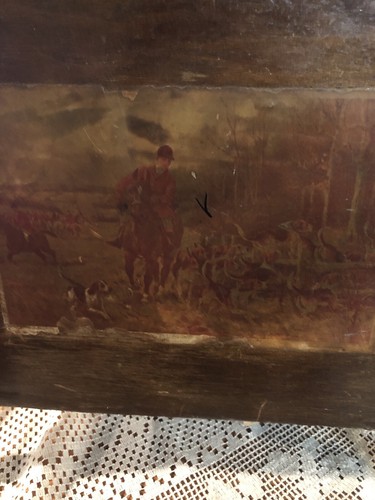 Vintage antique solid 1940's BUTLER MAHOGANY wood  magazine Rack stand Fox Hunt