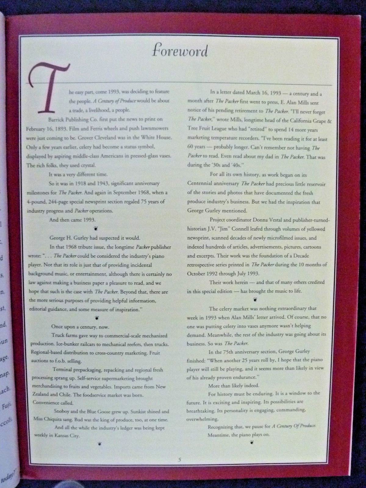 A Century of Produce 1893-1993 Published by The Packer See Description & Images