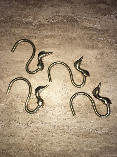 Vintage 4 Brass Duck Geese Head Neck Curtain Hooks