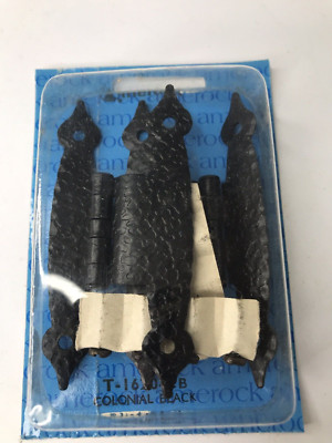 Vintage Amerock T-1620CB Colonial Black Hammered Cabinet Door Hinges 1 pr. ~ NOS