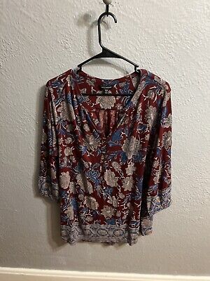 Lucky Brand  Floral Button Front 3/4 Sleeve Top Size 1X