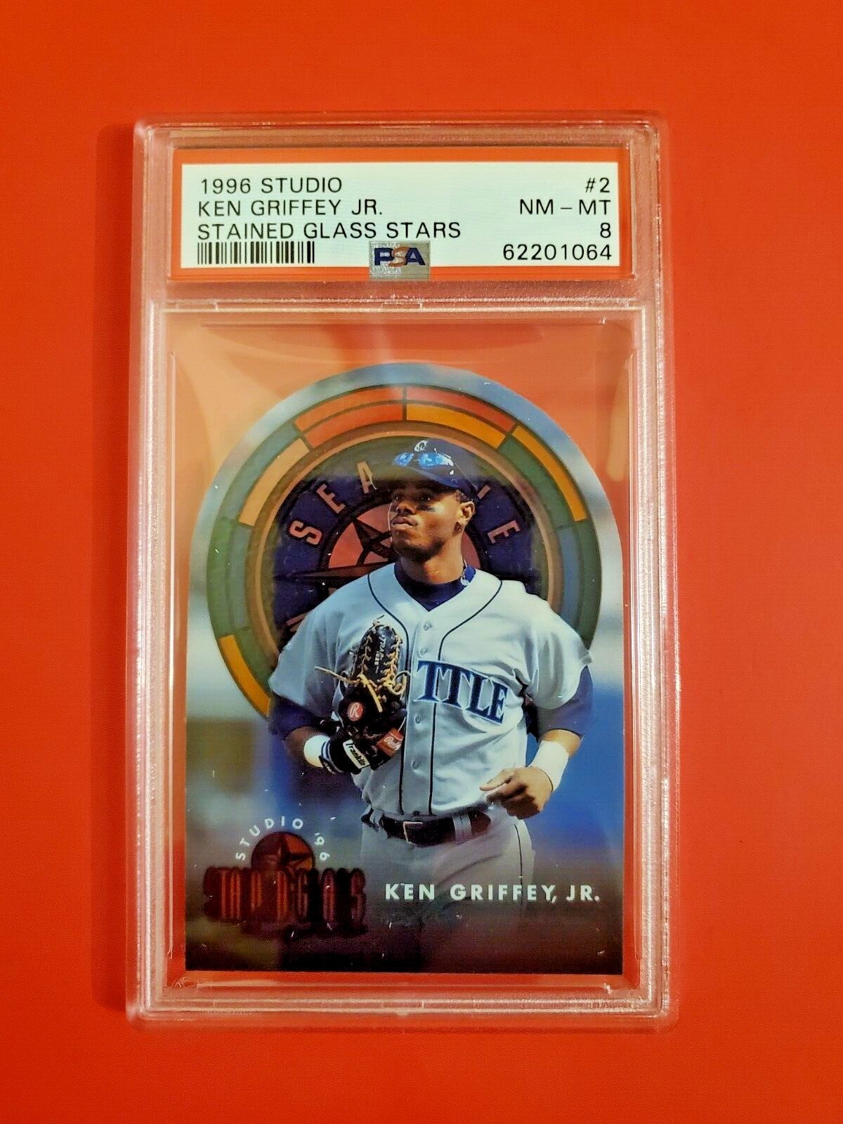 1996 STUDIO STAINED GLASS STARS #2 KEN GRIFFEY JR. HOF PSA 8