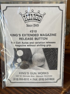 King's Gun Works 310 Extended Magazine Release Button Colt 1911 Stainless NOS