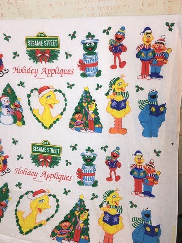 Sesame Christmas Fabric Holiday Appliques  5 Panels Spectrix Fabrics EUC
